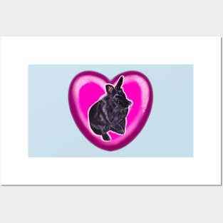 Rabbit - lionhead rabbit in a pink love heart- bunny rabbit cute  ebony black bunny rabbit Posters and Art